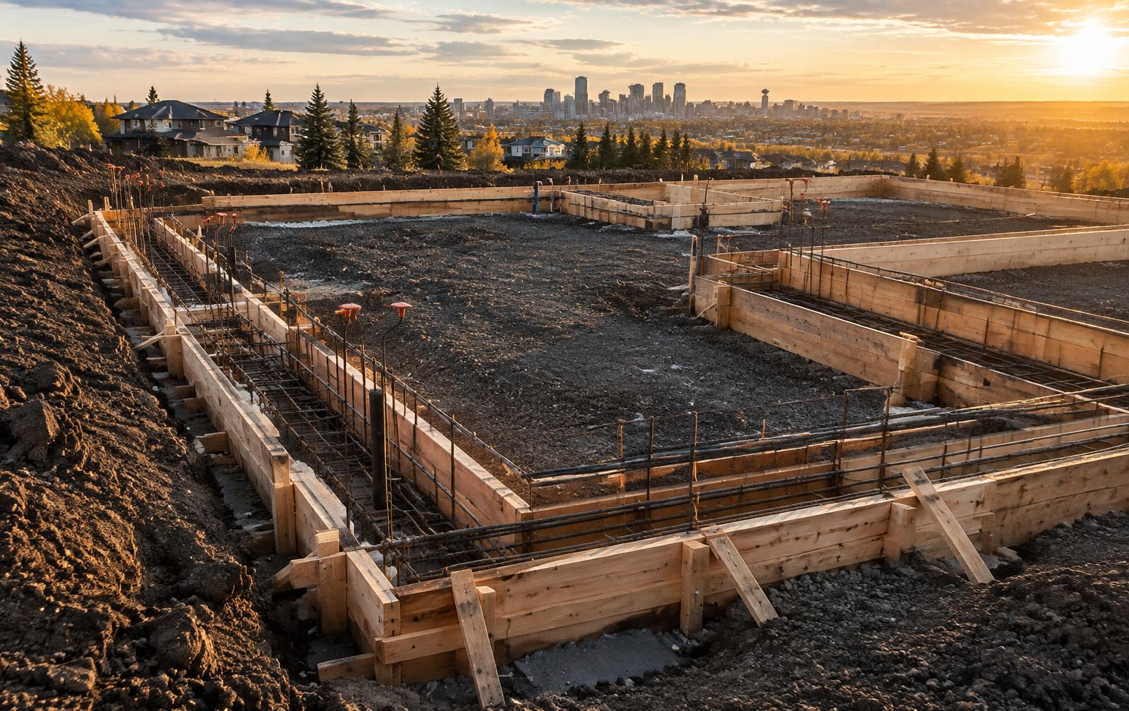 Concrete foundation forms prepared at a Calgary construction site